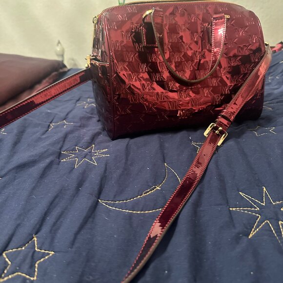 Michael Kors Red Patent Leather Embossed Satchel Crossbody - Picture 2 of 8